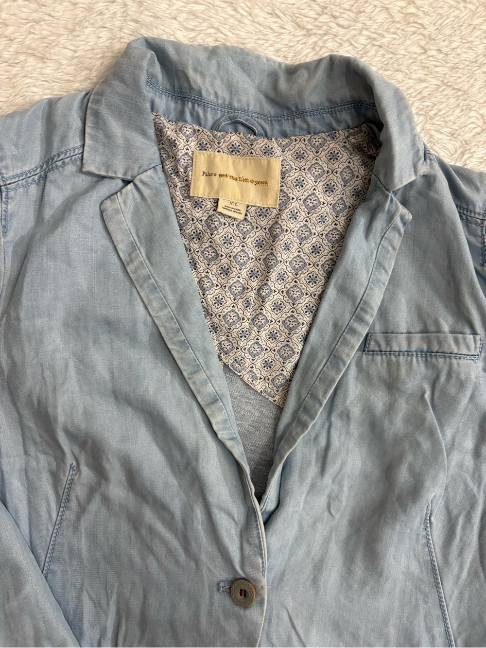 Pilcro Anthropologie Chambray Blazer Blue Jacket Boho Coastal
Chic Resort Sz L - Picture 9 of 13